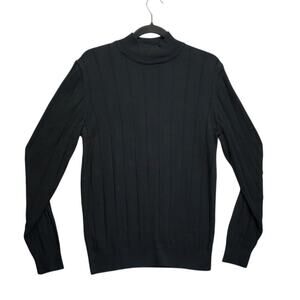 DeFacto Studio Mens Black Turtleneck Sweater Size Medium Striped Long-Sleeved